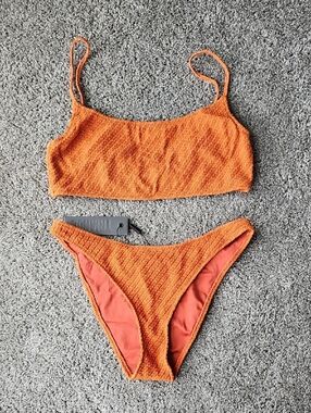 triangl swimwear Orange Textured Scoop Bikini Set